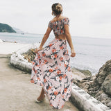 Summer Women Floral Print Long Slit Skirt Off Shoulder Crop Top Beach Dress Set - ENSEIGNE DENIS