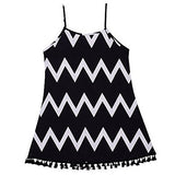 Women's Fashion Summer Sexy Wave Pattern Tassels Backless Strap Beach Dress