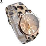 Women's Casual Flower Big Numbers Dial Faux Leather Strap Quartz Wrist Watch