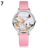 Women's Casual Butterfly Flower Faux Leather Strap Roman Numeral Wrist Watch