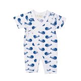 Smart Short Sleeve Kimono Romper + Bib - Blue Whale