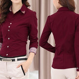 Women Office Career Formal Revit Studded Collar Button Up Blouse OL Shirt Top - ENSEIGNE DENIS