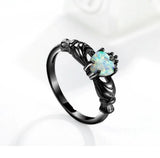 Black European and merican Heart Shaped treasure ring, female opal