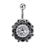Sexy Retro Flower Crystal Navel Belly Button Ring Bar Body Piercing Jewelry