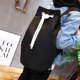 Men's Solid Color Drawstring Canvas Large Capacity Bucket Bag Casual Backpack