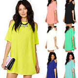 Women's Fashion Summer Sexy Off Shoulder Chiffon Short Sleeve T-Shirt Tops Mini Dress