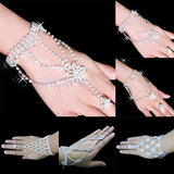 Bridal Wedding Crystal Rhinestone Slave Bracelet Wristband Harness and Ring Cuff