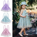 Fashion Little Princess Girl Sleeveless Floral Print Lace Bowknot Halter Dress