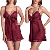 Sexy Women See-through Lace Embroidered Sling Dress Sleepwear Nightdress + Thong