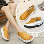 Women's Summer Fashion Faux Leather Peep Toe Wedge Sandals Platform Swing Shoes