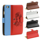 Big Eyes Girl Faux Leather Card Slots Stand Full Cover Case for iPhone 5 6S 7