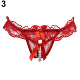 Women's Fashion Sexy Lace Bowknot Open Crotch Underwear Thong G-string