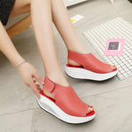 Women's Summer Fashion Faux Leather Peep Toe Wedge Sandals Platform Swing Shoes