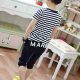 Kids Boy's Summer Clothing Navy Stripe Short Sleeve T-shirt Pants Tracksuit