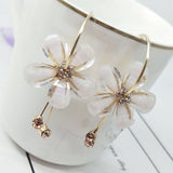 Korean Women Camellia Flower Long Tassel Rhinestone Party Leaverback Earrings