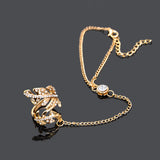 Fashion Women Rhinestone Golden Leaf Bracelet Chain Ring Integrated Jewelry