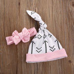 4Pcs Baby Girls Arrow Letters Print Long Sleeve Cotton Romper Pants Hat Headband