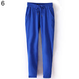 Women Fashion Casual Chffion Pants Solid Color Elastic Waist Full Length Trousers