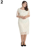 Elegant Plus Size Women Lace Flower Slim Fit Solid Color Casual Party Mini Dress