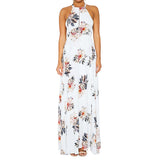 Lady Vintage Floral Print Sleeveless Sexy Backless Side Split Evening Maxi Dress - ENSEIGNE DENIS