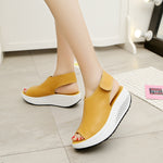 Women's Summer Fashion Faux Leather Peep Toe Wedge Sandals Platform Swing Shoes