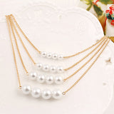 Women's Elegant Faux Pearl Bead Golden Tone Chain Multilayer Bib Necklace Jewelry