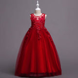 Flower Embroidered Sleeveless Kids Girl Formal Pageant Party Long Princess Dress