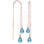 14K Solid Rose Gold Threaded Dangles Earrings Blue Topaz Jewelry