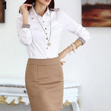 Women Office Career Formal Revit Studded Collar Button Up Blouse OL Shirt Top - ENSEIGNE DENIS