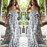 Women's Summer Boho Sexy Floral Print Off the Shoulder Long Maxi Beach Dress