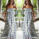 Women's Summer Boho Sexy Floral Print Off the Shoulder Long Maxi Beach Dress