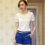 Women's Fashion Summer Hollow Sexy Short Sleeve V Neck Lace Chiffon Blouse T-shirt