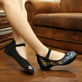 Women's Chinese Old Peking Style Phoenix Flower Embroidered Mary Jane Flat Shoes