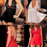 Women Sexy Halter Nightwear Underwear Sleepwear Lace Dress with G-string