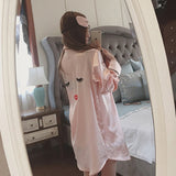 4 Pieces Women Summer Pajamas Top Shorts Robe Eye Mask Sleepwear Clothing Set