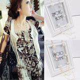 Women Fashion Double Layers Alloy Faux Pearl Decor Sweater Long Chain Necklace