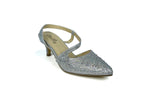 Women's Low Mid Heel Diamante Ankle Strap Sandals Silver