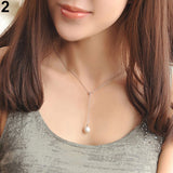 Women Fashion Adjustable Faux Pearl Pendant Necklace Collarbone Chain Jewelry