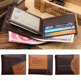 Men Coffee Full-Grain Leather Bifold Wallet Credit Card Holder Slim Coin Purse