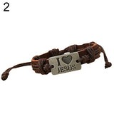 Unisex "I LOVE JESUS" Faux Leather Bangle Hemp Rope Chain Adjustable Bracelet - ENSEIGNE DENIS