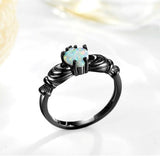 Black European and merican Heart Shaped treasure ring, female opal