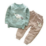 Lovely Elephant Pattern Children Boys Long Sleeve Hoodie Top Pants Outfit Set