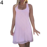 Women's Casual Chiffon Tank Dress Sleeveless Back Bowknot Mini Party Vestido