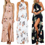 Lady Vintage Floral Print Sleeveless Sexy Backless Side Split Evening Maxi Dress - ENSEIGNE DENIS