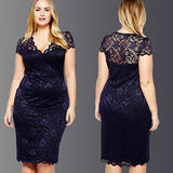 Women Fashion Sexy Hollow Out Lace Plus Size V-neck Vestidos Summer Dress - ENSEIGNE DENIS