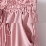 Women Fashion Casual Chffion Pants Solid Color Elastic Waist Full Length Trousers