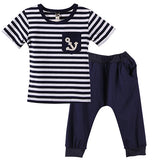Kids Boy's Summer Clothing Navy Stripe Short Sleeve T-shirt Pants Tracksuit