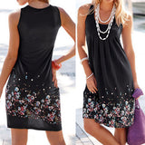 Flower Print Sleeveless Women Loose Summer Beach Evening Party Boho Mini Dress - ENSEIGNE DENIS