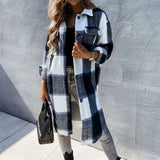 Pink Stripe Plaid Long Lapel Single-breasted Loose Maxi Shirt