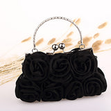 Women Fashion Rose Flower Pattern Clutch Bag Evening Party Bridal Handbag